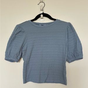 Vylette Blue Puff Sleeve Top; size M